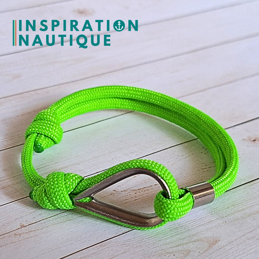 Bracelet marin avec cosse et noeud de pêcheur, Vert fluo, Medium