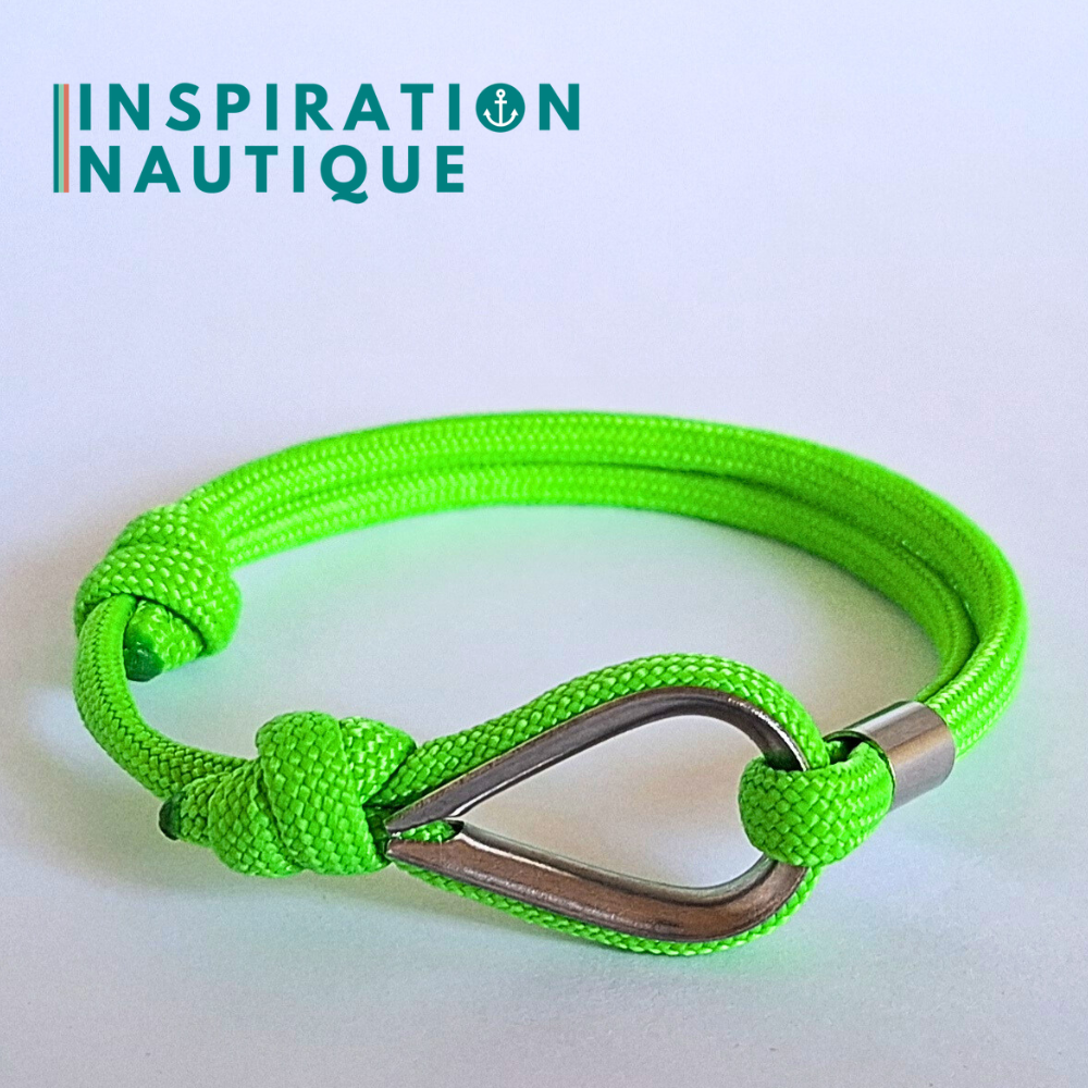 Bracelet marin avec cosse et noeud de pêcheur, Vert fluo, Medium