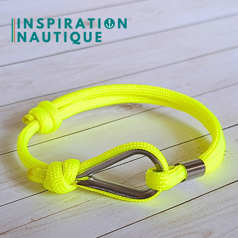 Bracelet marin avec cosse et noeud de pêcheur, Jaune fluo