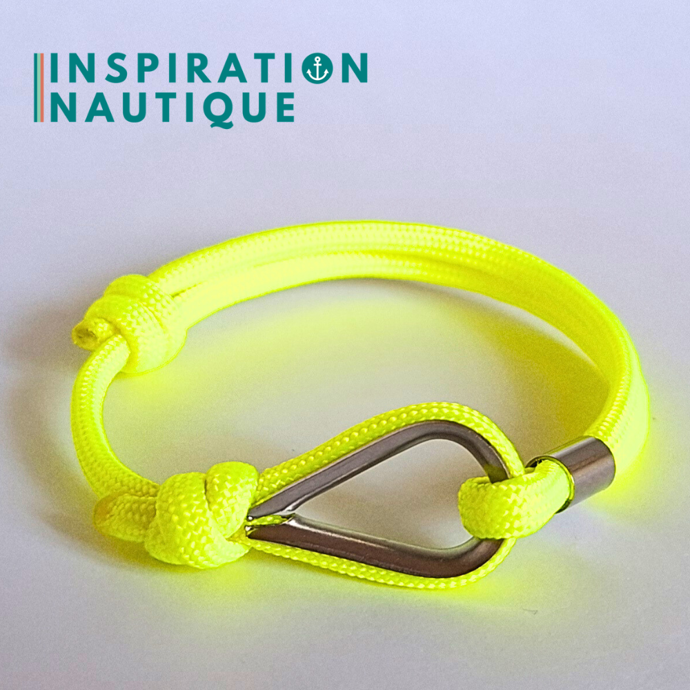 Bracelet marin avec cosse et noeud de pêcheur, Jaune fluo