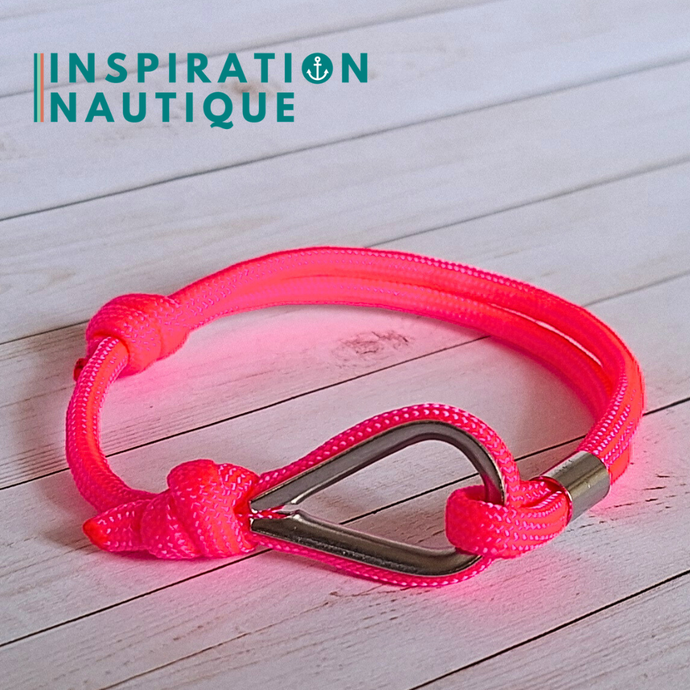 Bracelet marin avec cosse et noeud de pêcheur, Rose fluo