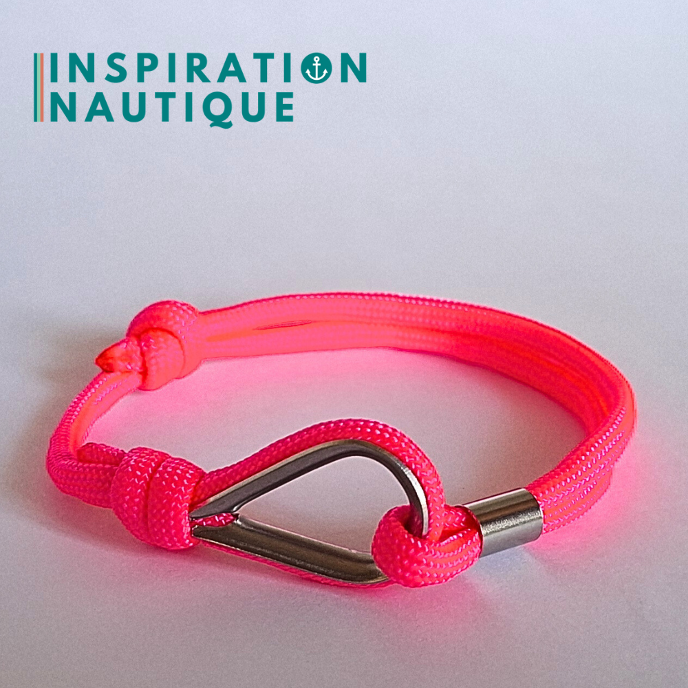 Bracelet marin avec cosse et noeud de pêcheur, Rose fluo