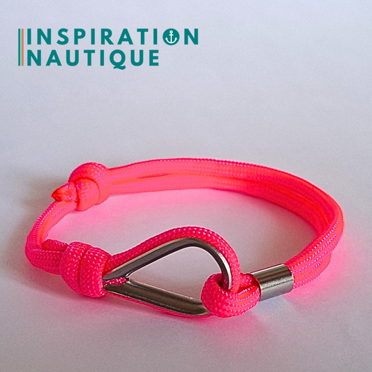 Bracelet marin avec cosse et noeud de pêcheur, Rose fluo, Medium