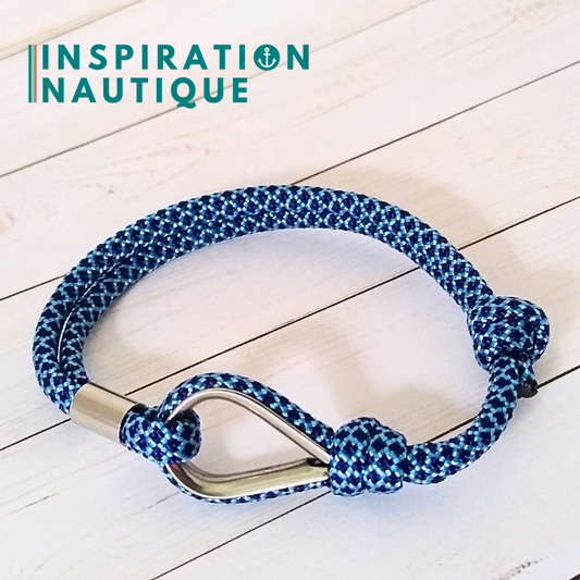 Bracelet marin avec cosse et noeud de pêcheur, Marine et bleu pâle diamants