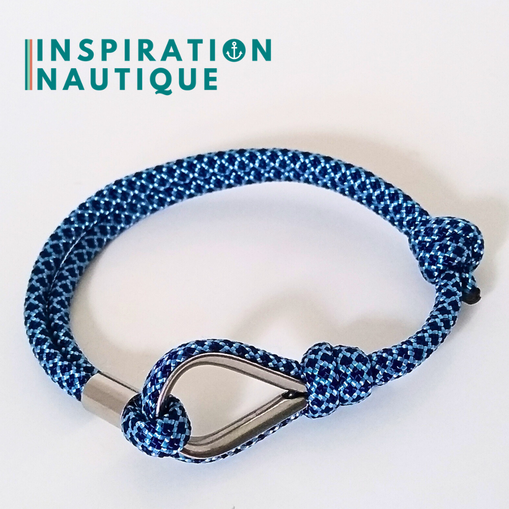 Bracelet marin avec cosse et noeud de pêcheur, Marine et bleu pâle diamants, Medium