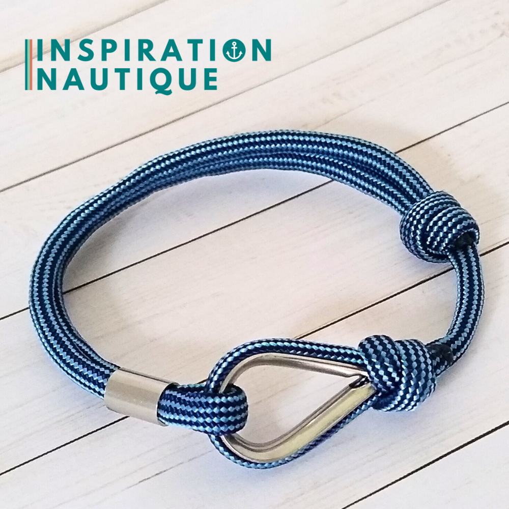 Bracelet marin avec cosse et noeud de pêcheur, Marine et bleu pâle ligné