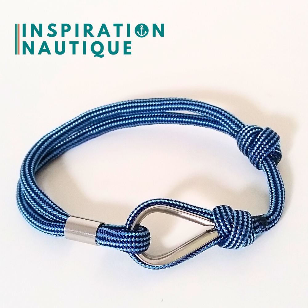 Bracelet marin avec cosse et noeud de pêcheur, Marine et bleu pâle ligné, Medium