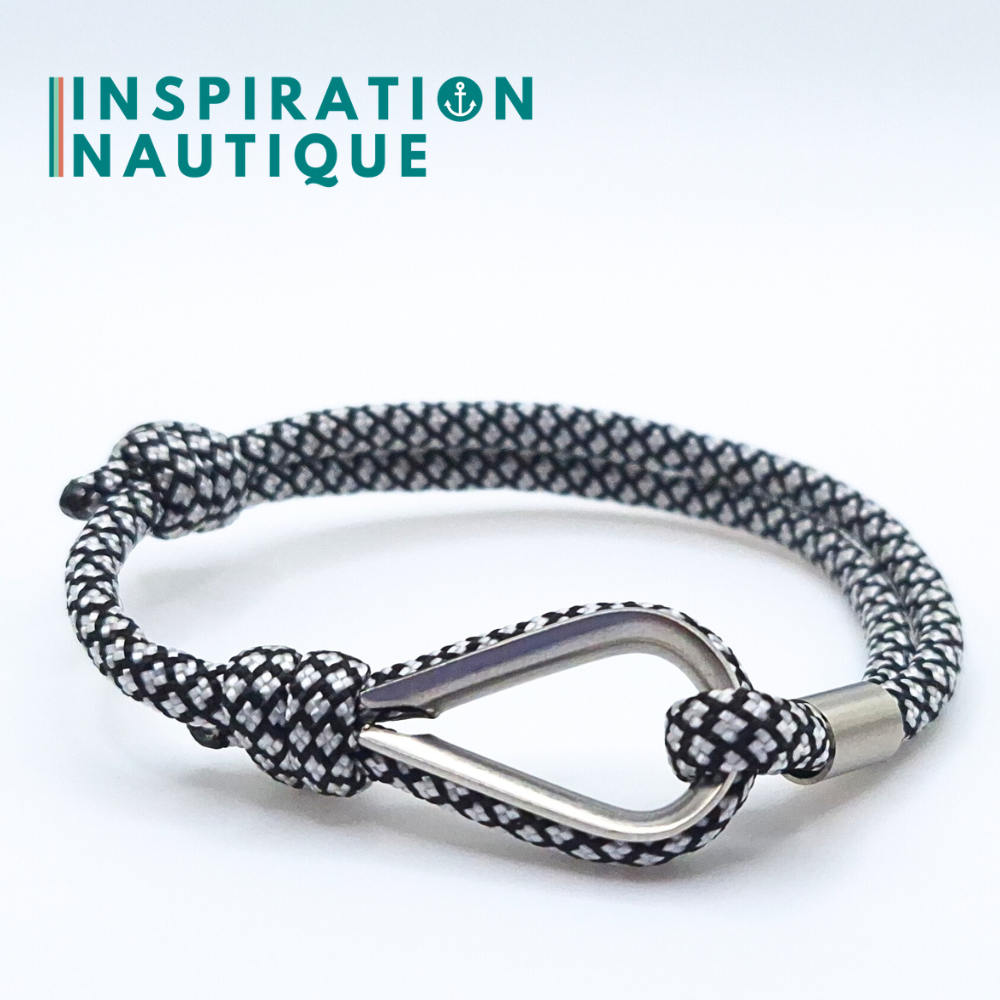 Bracelet marin avec cosse et noeud de pêcheur, Noir et argenté diamants