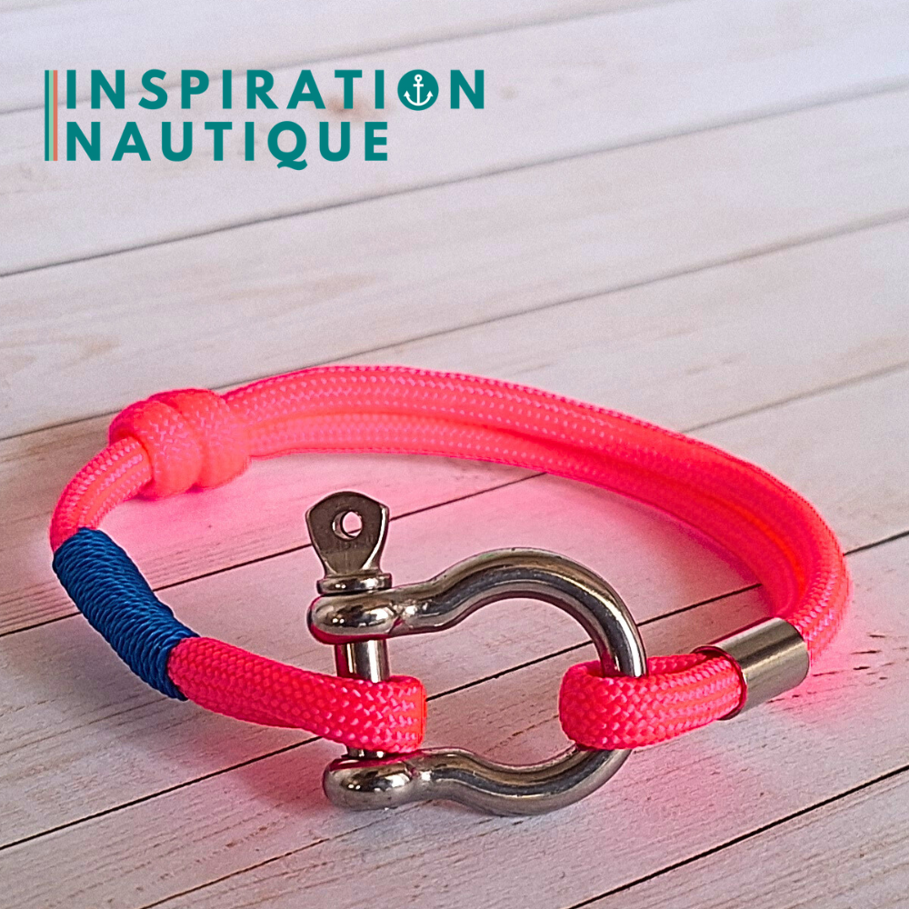 Bracelet marin avec manille en paracorde 550 et acier inoxydable, ajustable, Rose fluo