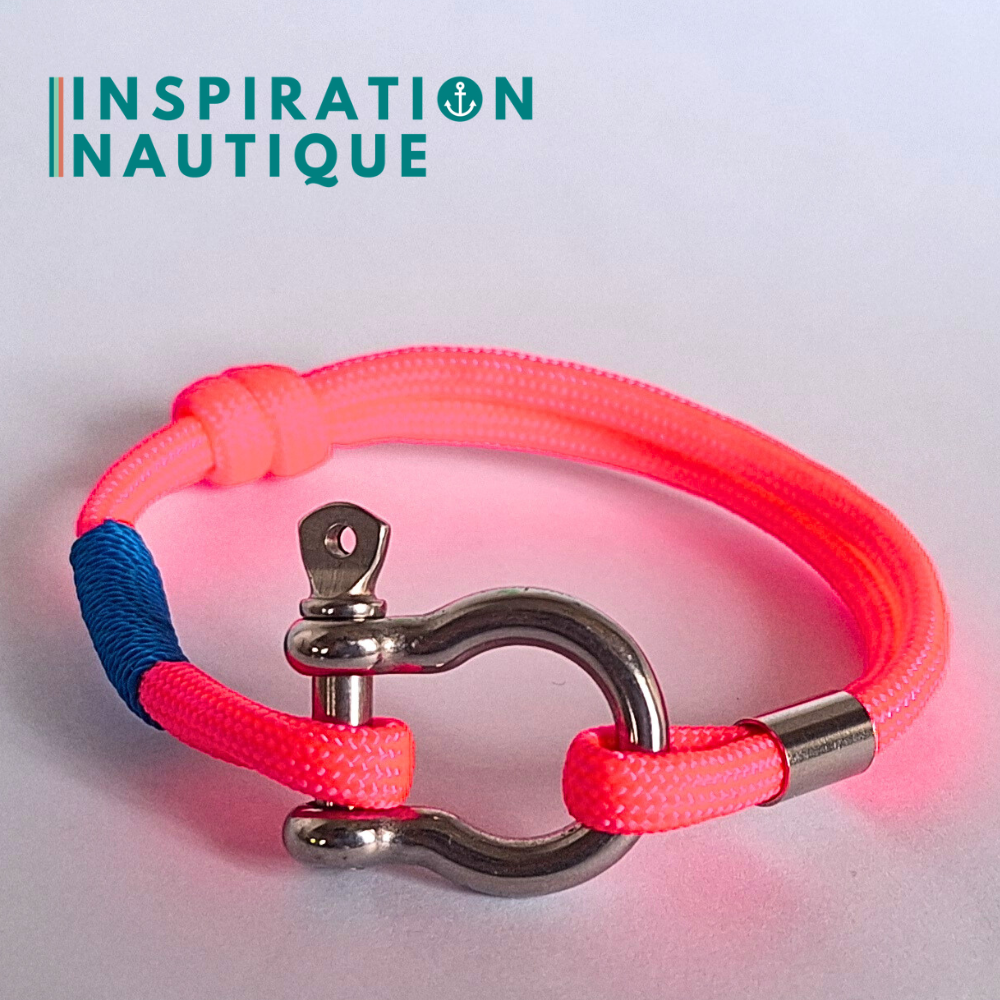 Bracelet marin avec manille en paracorde 550 et acier inoxydable, ajustable, Rose fluo