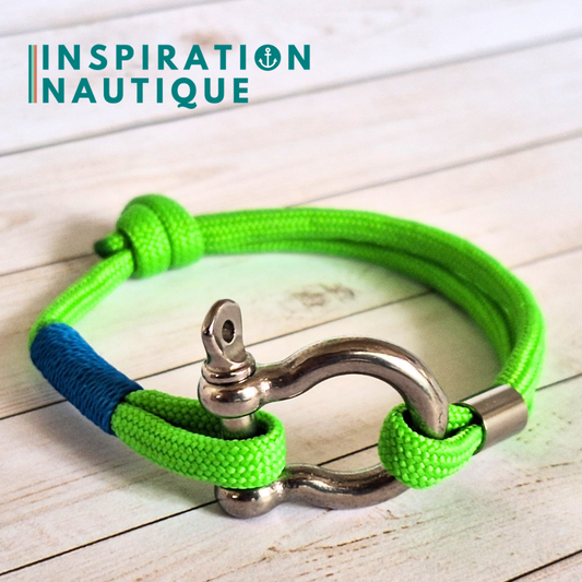 Bracelet marin avec manille en paracorde 550 et acier inoxydable, ajustable, Vert fluo