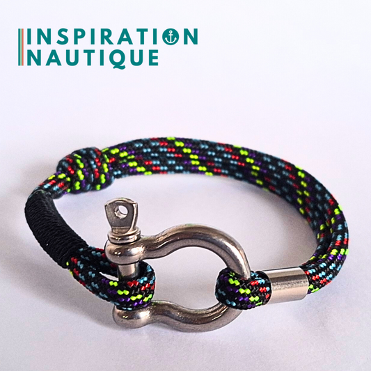 Bracelet marin avec manille en paracorde 550 et acier inoxydable, ajustable, Cher, surliure noire, Medium