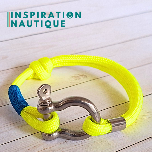 Bracelet marin avec manille en paracorde 550 et acier inoxydable, ajustable, Jaune fluo