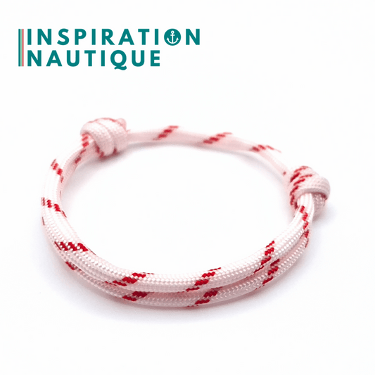 Bracelet simple avec noeuds de pêcheur, Blanc avec traceur rouge