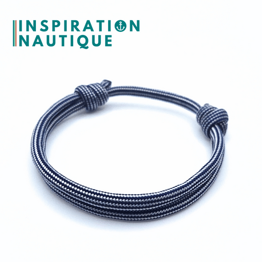 Bracelet simple avec noeuds de pêcheur, Marine et blanc ligné