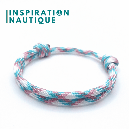 Bracelet simple avec noeuds de pêcheur, Turquoise, rose et blanc