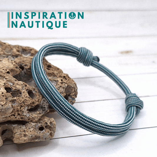 Bracelet simple avec noeuds de pêcheur, Sarcelle et blanc ligné