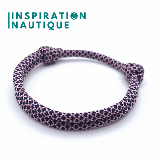 Bracelet simple avec noeuds de pêcheur, Rose et marine diamants