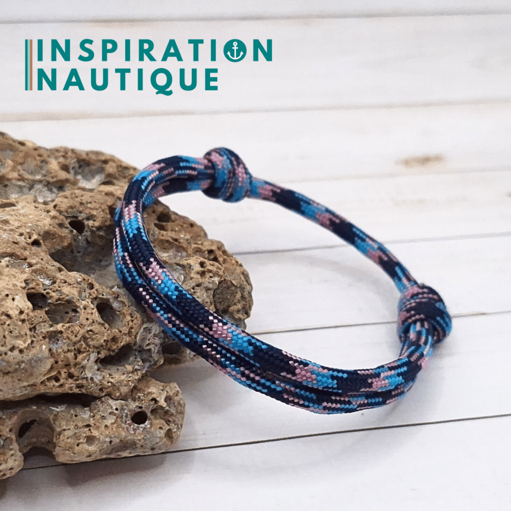 Bracelet simple avec noeuds de pêcheur, Camo marine, rose, bleu pâle