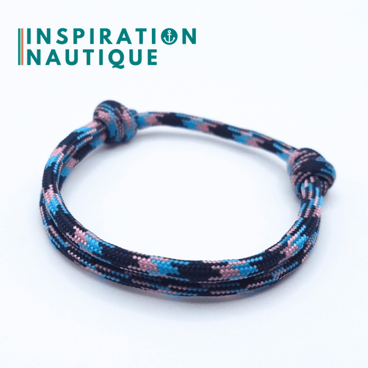 Bracelet simple avec noeuds de pêcheur, Camo marine, rose, bleu pâle