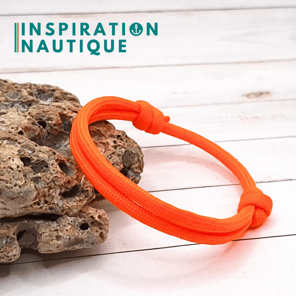 Bracelet simple avec noeuds de pêcheur, Orange fluo