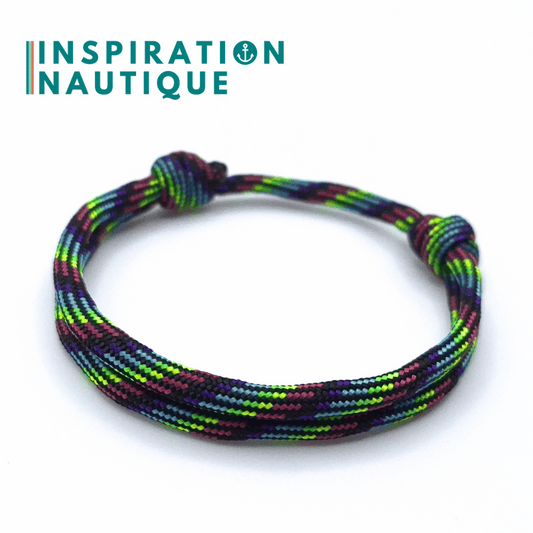 Bracelet simple avec noeuds de pêcheur, Noir et fluo ligné