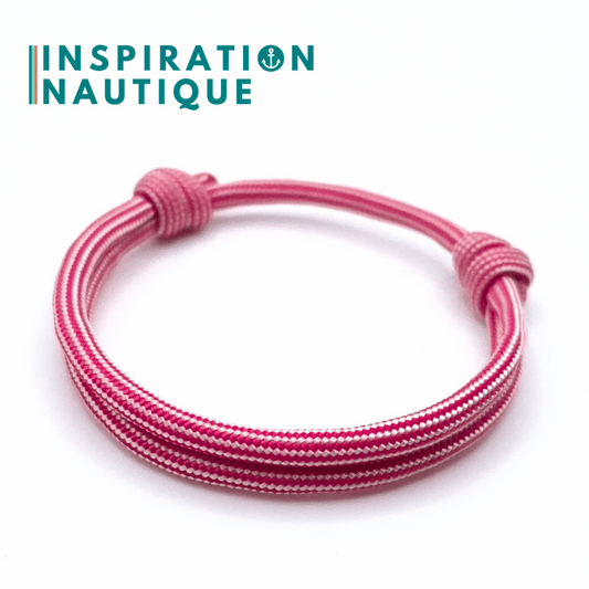 Bracelet simple avec noeuds de pêcheur, Fuchsia et blanc ligné