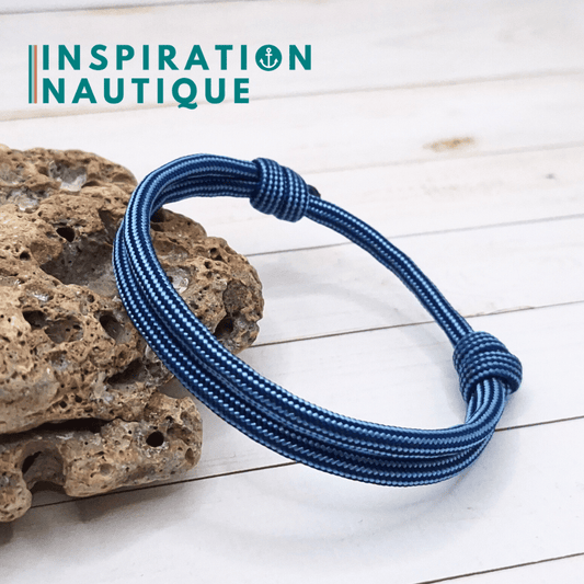 Bracelet simple avec noeuds de pêcheur, Marine et bleu pâle ligné