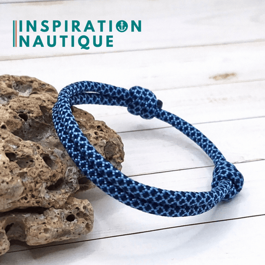 Bracelet simple avec noeuds de pêcheur, Marine et bleu pâle diamants