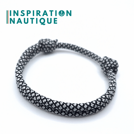 Bracelet simple avec noeuds de pêcheur, Noir et argenté diamants