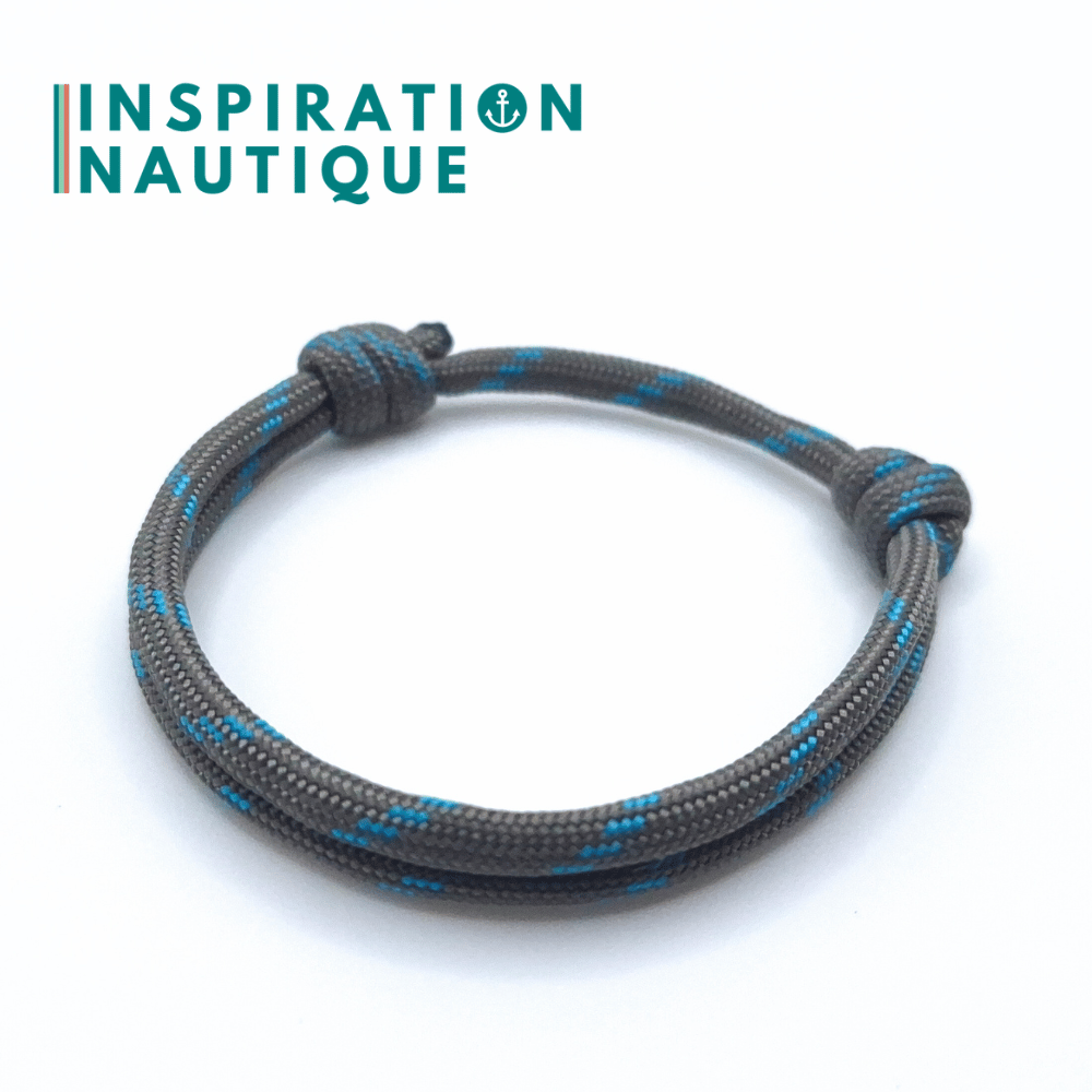 Bracelet simple avec noeuds de pêcheur, Gris avec traceur turquoise