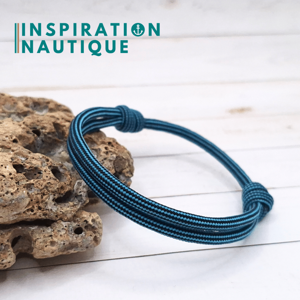 Bracelet simple avec noeuds de pêcheur, Turquoise et noir ligné