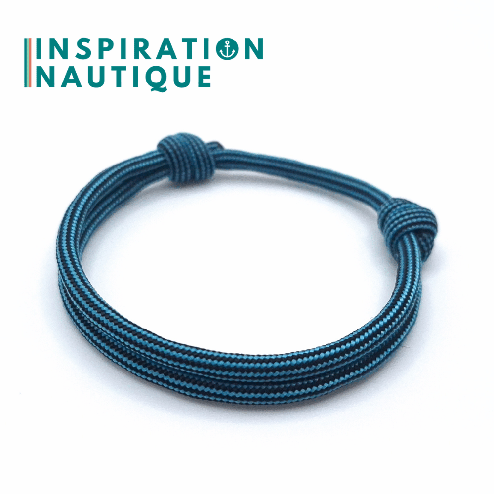 Bracelet simple avec noeuds de pêcheur, Turquoise et noir ligné