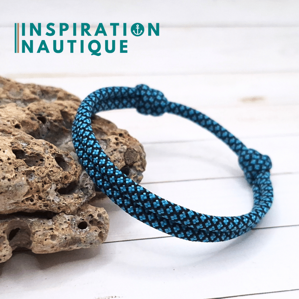 Bracelet simple avec noeuds de pêcheur, Turquoise et noir diamants