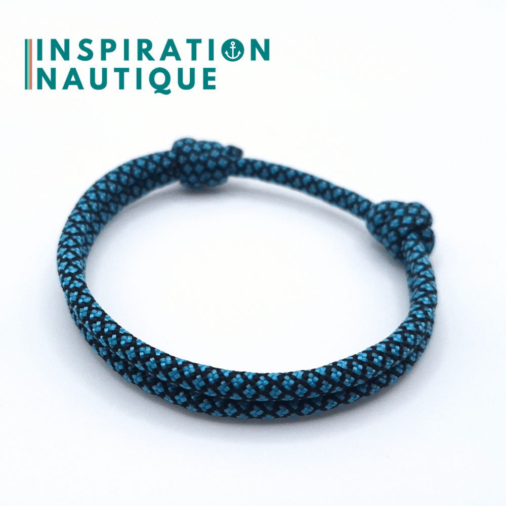 Bracelet simple avec noeuds de pêcheur, Turquoise et noir diamants