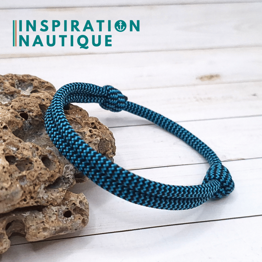 Bracelet simple avec noeuds de pêcheur, Turquoise et noir zigzags