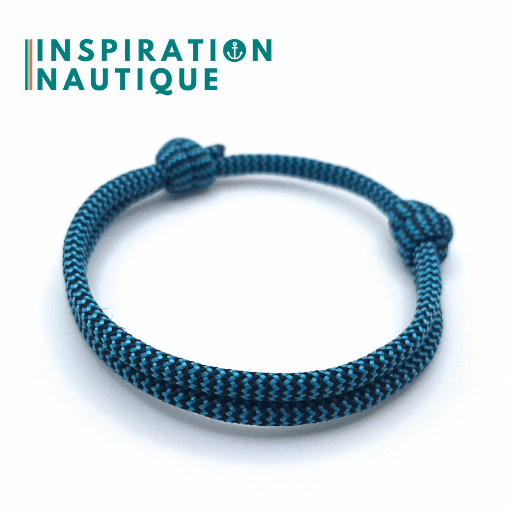 Bracelet simple avec noeuds de pêcheur, Turquoise et noir zigzags