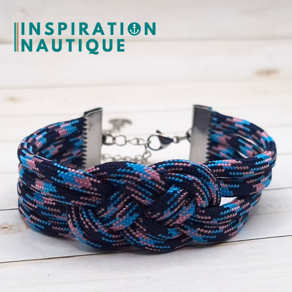 Bracelet marin avec noeud de carrick double unisexe, en paracorde 550 et acier inoxydable, Camo marine, rose, bleu pâle, Medium