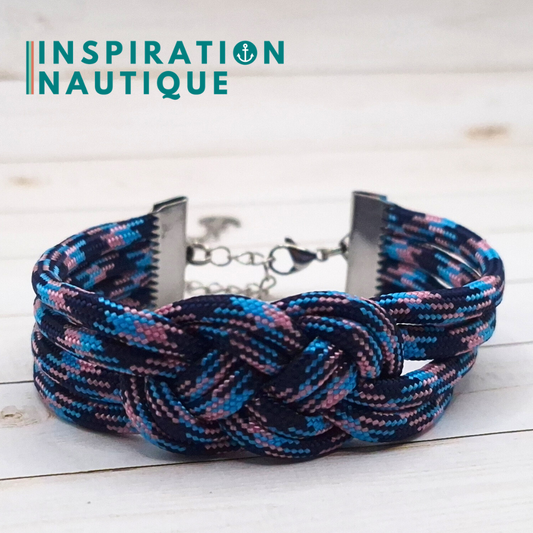 Bracelet marin avec noeud de carrick double unisexe, en paracorde 550 et acier inoxydable, Camo marine, rose, bleu pâle