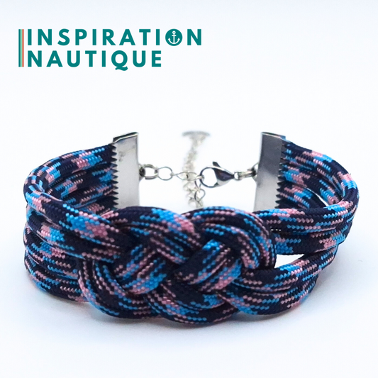 Bracelet marin avec noeud de carrick double unisexe, en paracorde 550 et acier inoxydable, Camo marine, rose, bleu pâle, Medium