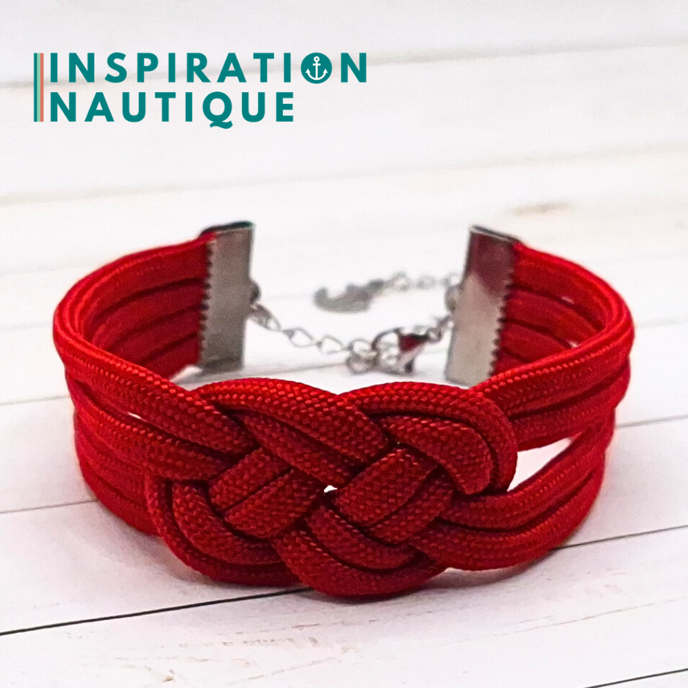 Bracelet marin avec noeud de carrick double unisexe, en paracorde 550 et acier inoxydable, Rouge