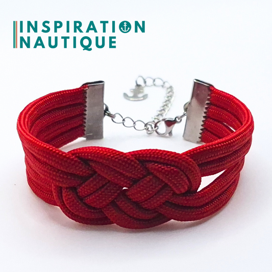 Bracelet marin avec noeud de carrick double, en paracorde 550 et acier inoxydable, Rouge, Medium