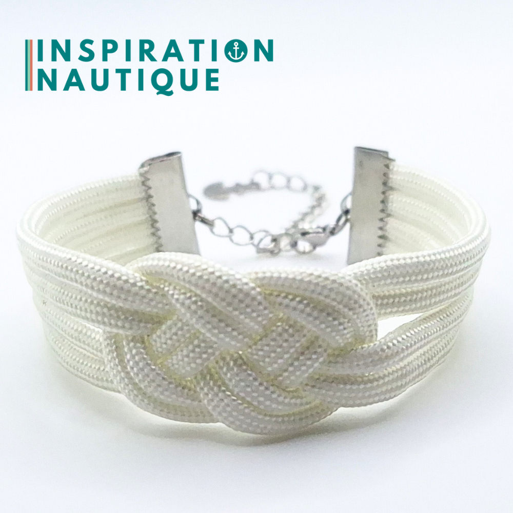 Bracelet marin avec noeud de carrick double unisexe, en paracorde 550 et acier inoxydable, Blanc