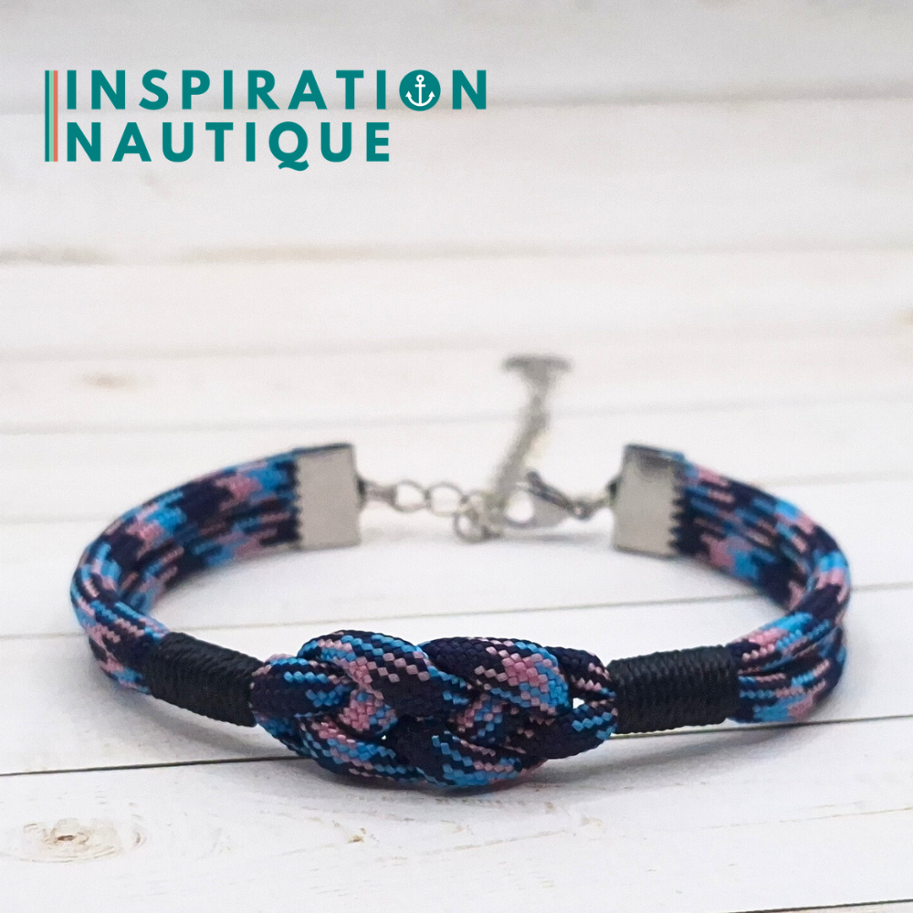 Bracelet marin avec noeud de carrick, unisexe, en paracorde 550 et acier inoxydable, Camo marine, rose, bleu pâle