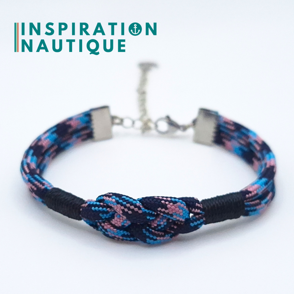 Bracelet marin avec noeud de carrick, unisexe, en paracorde 550 et acier inoxydable, Camo marine, rose, bleu pâle