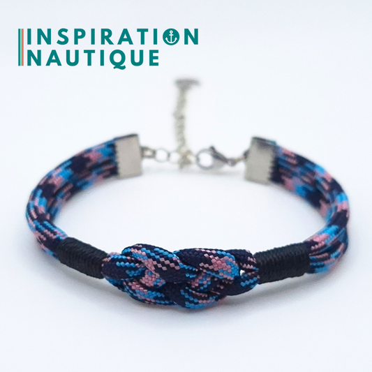 Bracelet marin avec noeud de carrick, unisexe, en paracorde 550 et acier inoxydable, Camo marine, rose, bleu pâle, surliure marine, Medium