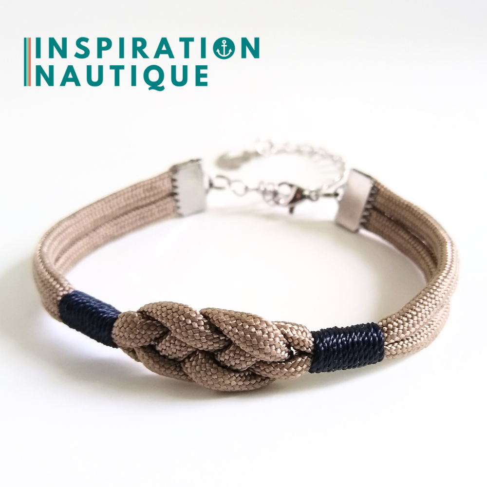 Bracelet marin avec noeud de carrick, unisexe, en paracorde 550 et acier inoxydable, Sable, surliure marine, Medium