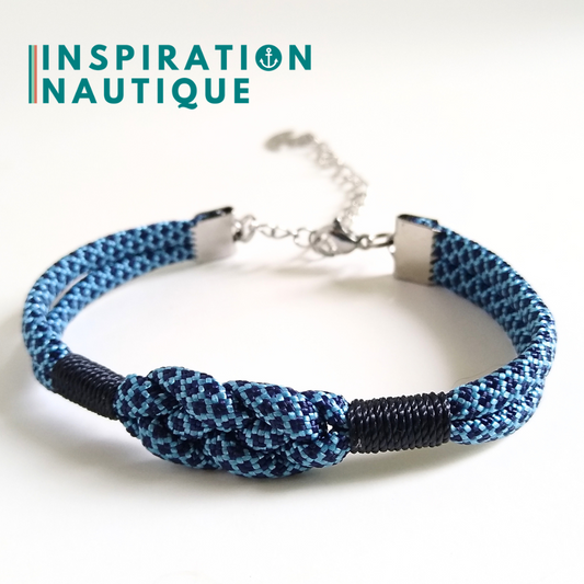 Bracelet marin avec noeud de carrick simple, Bleu pâle et marine, diamants, surliure marine, Medium