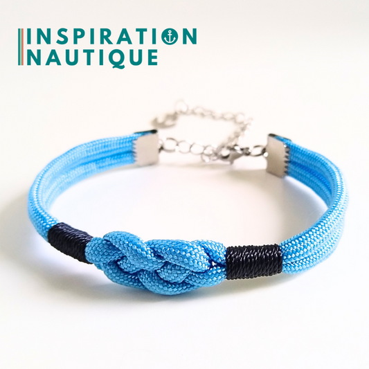 Bracelet marin avec noeud de carrick simple, Bleu pâle, surliure marine, Medium