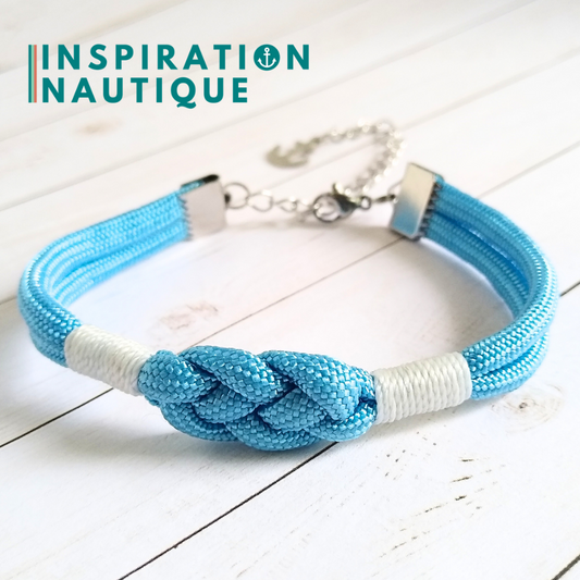 Bracelet marin avec noeud de carrick simple, Bleu pâle